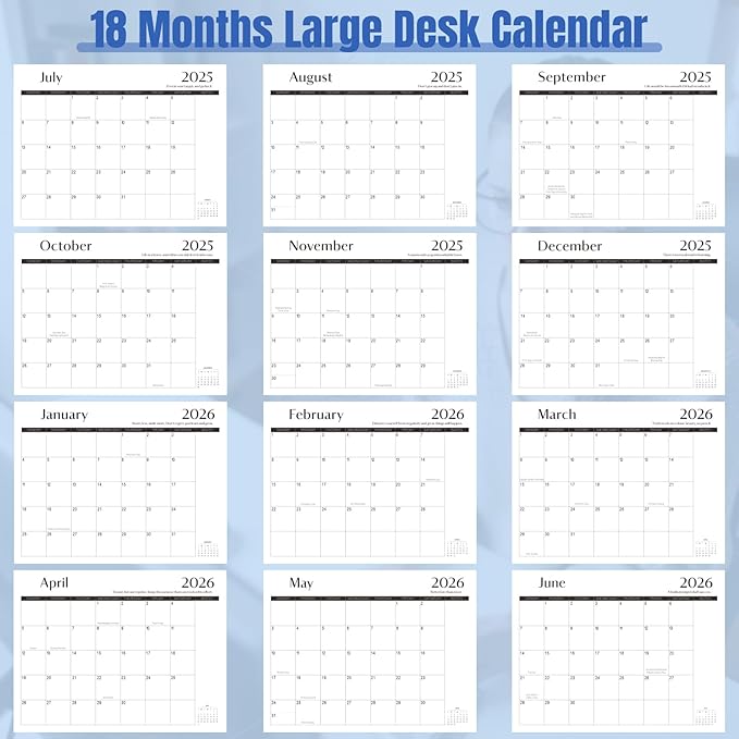 Gannyfer Large Desk Calendar 2025-2026 with Mat - 18 Month Table Calendar, 22" x 17" Desktop Pad Calendar for Planning and Organizing in Your Family, School or Office - Black