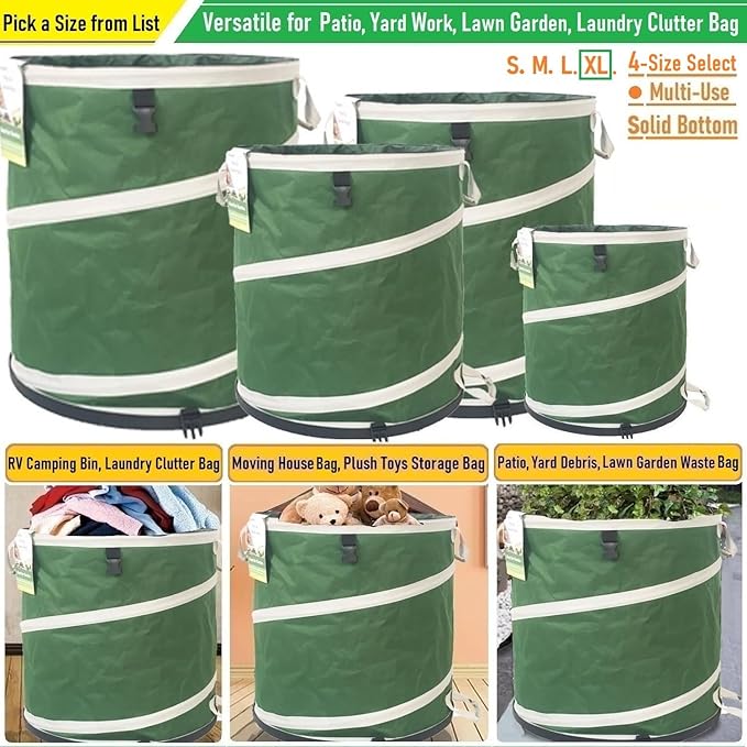 46-Gallon Collapsible Trash Can (22x28 in) Hard-Shell Bottom Yard Garden Bag for Yard Waste,Debris Container,Pop-Up Recycling Bin,Camping Waste Bag,Laundry Hamper,Lawn Grass,Leaf Bag,Sods,Weeds Barrel