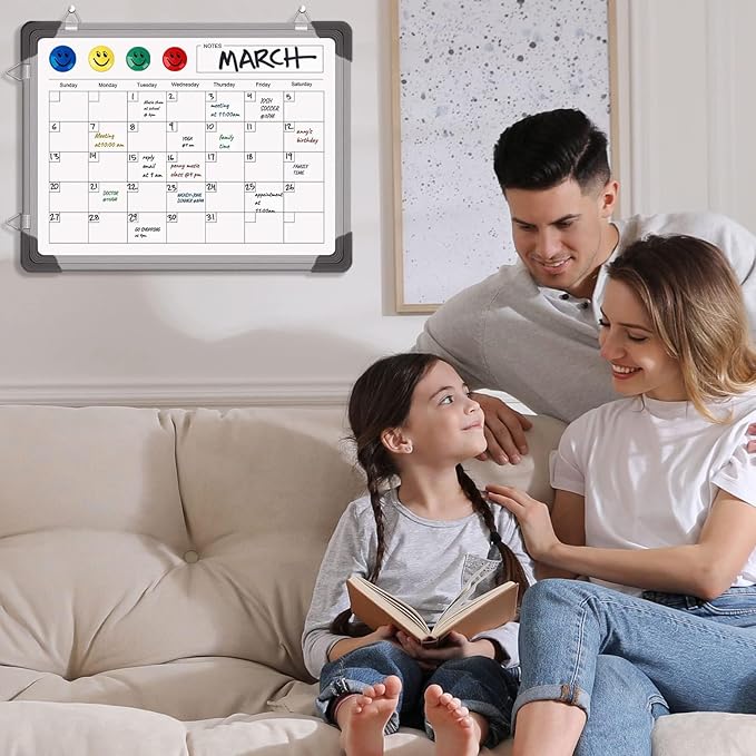2 Pcs Dry Erase Calendar Whiteboard for Wall, Polegas 16" X 12" Magnetic White Board Board, Small Wall Monthly Double Sided Boards Student, Home, Office (White)
