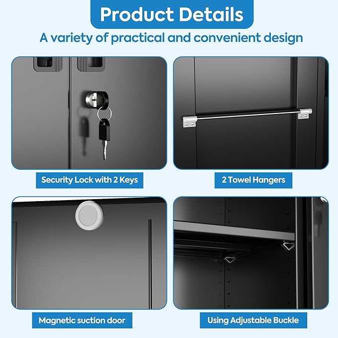 Garage Storage Cabinet with Wheels, Metal Tool Cabinet with Pegboards and 4 Adjustable Shelves, Garage Storage System with Lockable Door for Shools, Offices, Gyms and Pantries, Black