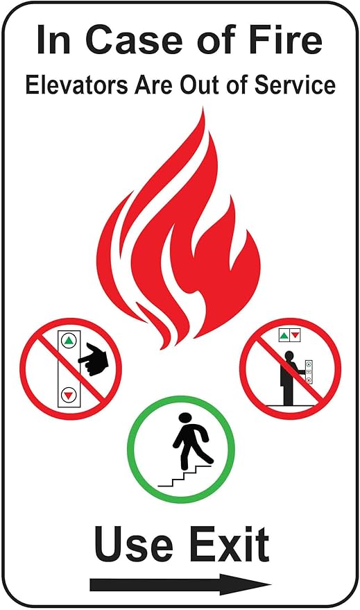 in Case of Fire Do Not Use Elevators Use Stairway Sign for Public Safety, Meet Fire Safety Codes, 8 inches x 5 inches 0.06” Heavy Duty Commercial Plastic, Indoor/Outdoor (No Mounting Holes)