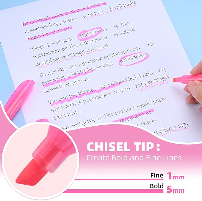 Highlighters 36 Pack, Chisel Tip Pink Highlighter Bright Colors, Quickly Drying, Perfect for Students Kids Adults Highlighting in Classroom, School, Office