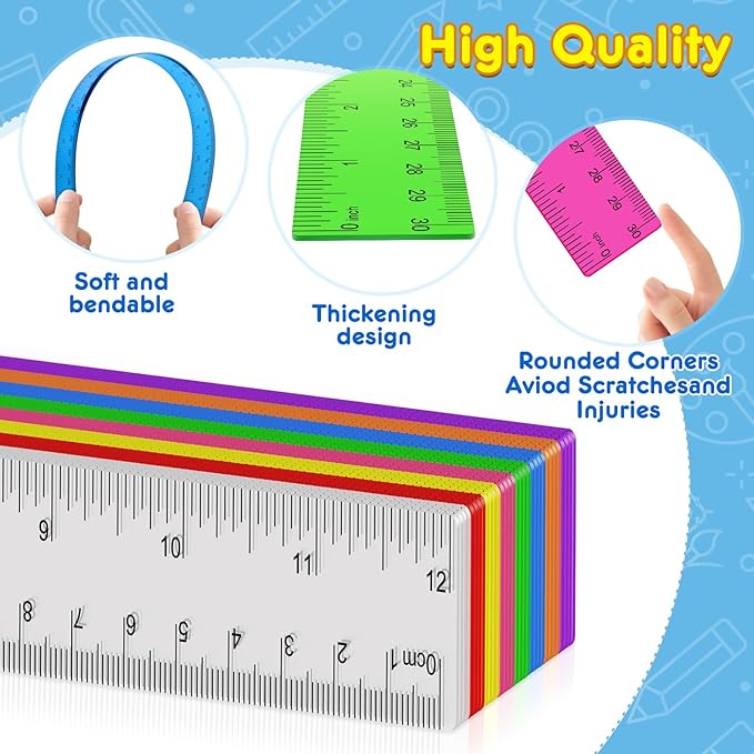 32 Pcs Clear Plastic Ruler 12 Inch, Rulers Bulk for Classroom, Transparent Assorted Color Bulk Rulers with Millimeter and Inches, Kids Ruler for School, Ideal Back to School Office Home Supplies