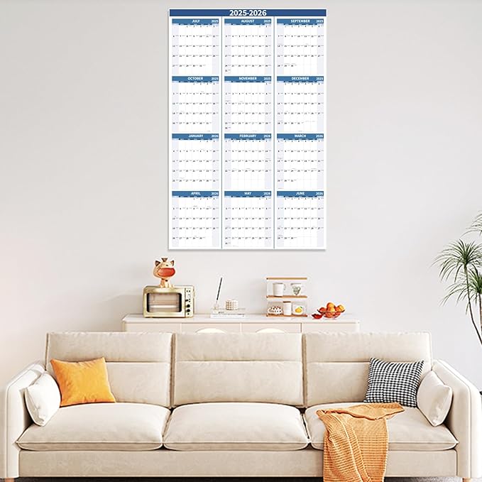 2025-2026 Wall Calendar 34.8" x 22.8" Large Vertical Yearly Wall Hanging Calenda with Julian Date from July 2025 to June 2026 Thick Paper Calendar 12 Month Annual Planner for Office Fridge(Grayish Blue)