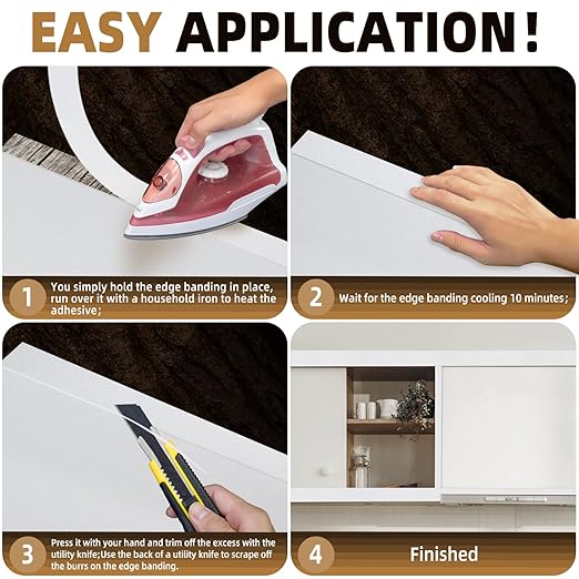 GSCIT Club Melamine Edge Banding, 3/4 inch x 25ft (19mm x 7.6m) White Edge Banding with Hot Melt Adhesive Pre-glued Cabinet Edge Banding Flexible White Veneer Edging for Plywood Furniture Table