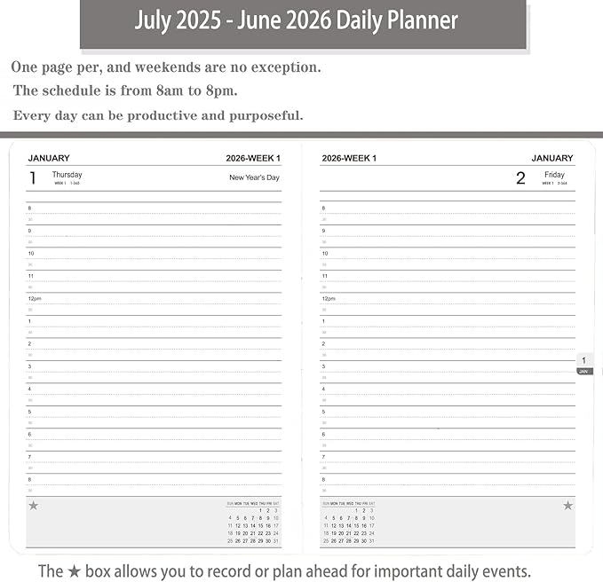 2025-2026 Daily Planner, One Page Per Day, Academic Calendar (July 2025 - June 2026), Appointment Book with Time Slots and Monthly Tabs, 5.7" x 8.25", Pocket, Leather Cove (Sky blue)