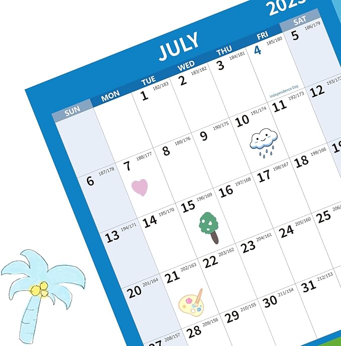 2025-2026 Wall Calendar 34.8" x 22.8" Large Vertical Yearly Wall Hanging Calenda with Julian Date from July 2025 to June 2026 Thick Paper Calendar 12 Month Annual Planner for Office Fridge(Colorful)