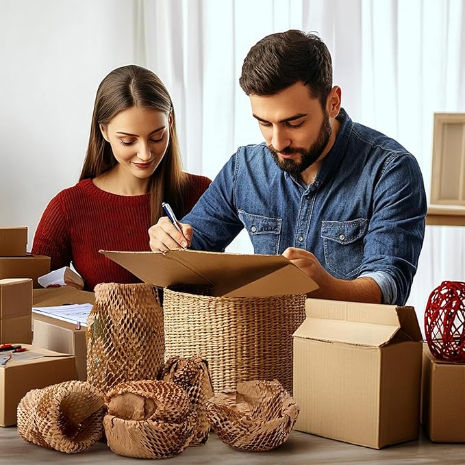 Honeycomb Packing Paper 15" Width X 200 FT for Moving Glass Dishes Recyclable Wrapping Paper Bubble Wrap Packing Material for Shipping Fragile Items Shipping Filler with 20 Fragile Stickers