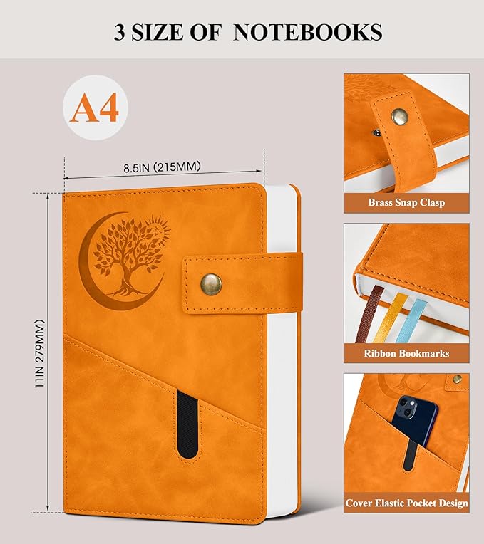 365 Page Thick Lined Journal Notebook for Men Women, A4 Large Leather Journals for Writing, Hardcover Notebooks for Work, School, Note Taking, Business, Travel Diary, College Ruled 8.5" x 11"