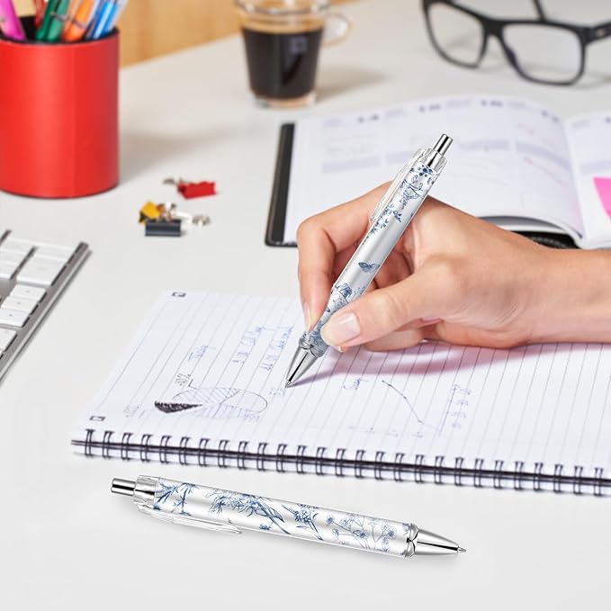 30PCS Blue and White Porcelain Pen 0.5mm Black Ink Fancy Pens Smooth Writing Retractable Ballpoint Pens for Journaling Aesthetic Office Supplies (BlueandWhitePorcelain, 30)