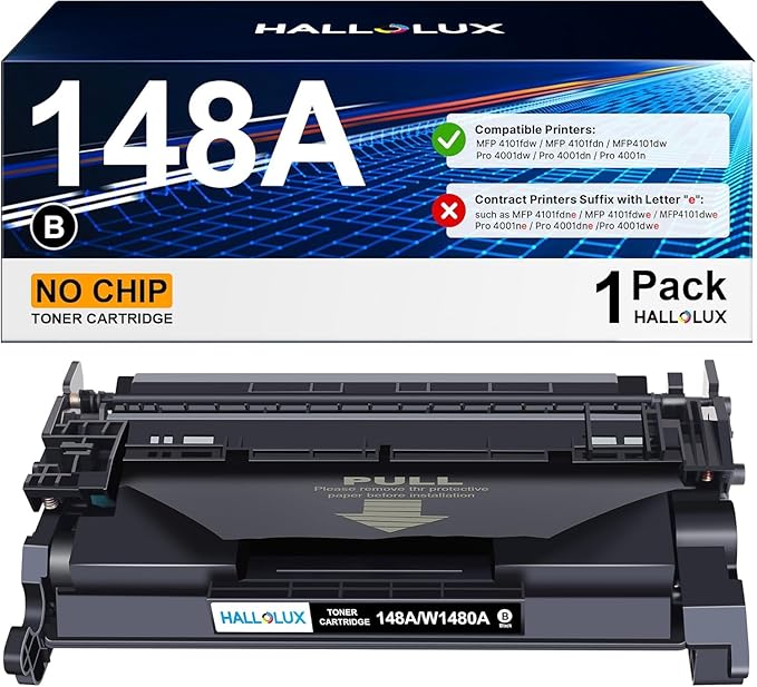 HALLOLUX 148A Toner Cartridge for HP 148A Toner Cartridge W1480A Toner Compatible for HP Laserjet Pro 4001dwe 4001dn 4001dne 4001n 4001ne MFP 4101fdw 4101fdwe 4101fdn 4101fdne (1 Black No Chip)