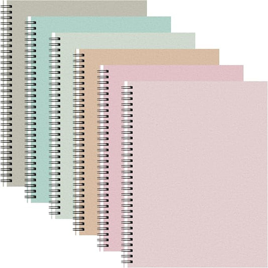 Glenmal 6 Pcs Spiral Notebook for Work A4 8.5 x 11'' College Ruled Spiral Journal Notebook Kraft Cover Ruled Paper, 120 Sheets 240 Pages for Office Study Supplies(Bohemian Colors)