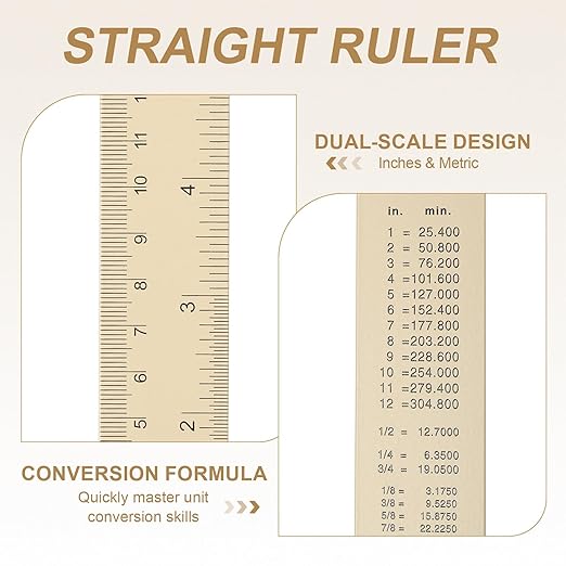HARFINGTON 6pcs Metal Straight Ruler 30cm Metric SAE Aluminum Alloy Measuring Rulers Scale Tool with Hole for Measure Study Reading Classroom Office, Beige