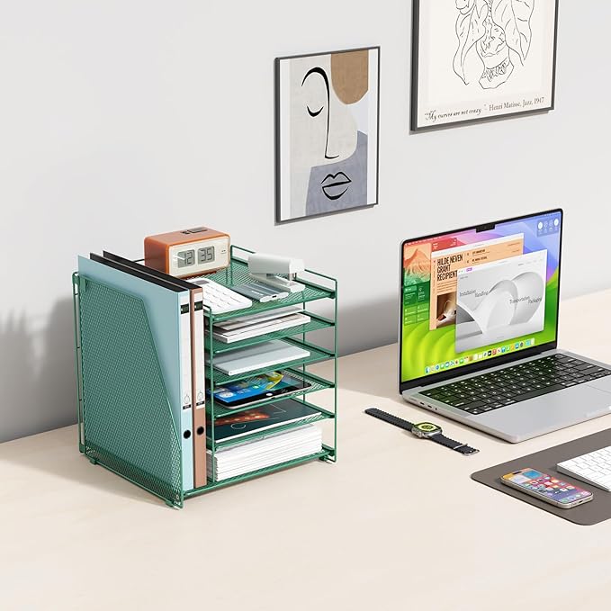 gianotter Desk Organizers and Accessories, 6-Tier Paper Organizer with Magazine rack, File Organizer for Desk, Office Accessories & Workspace (Green)