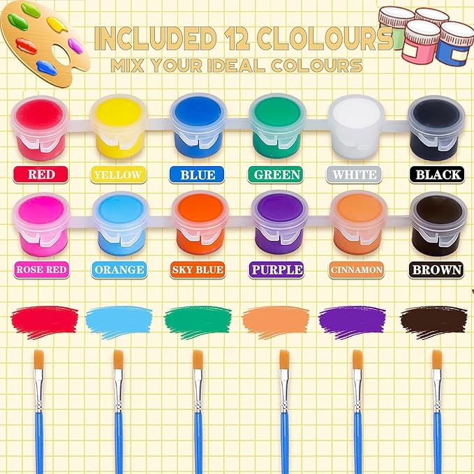 30 Pack Mini Acrylic Paint Set,12 Color Acrylic Paint Strips with 60Pcs Painting Brushes for Kids&Adults, 420 PCS Kids Paint Set Container Strips Storage for Home Classroom Party Favors Birthday Gifts
