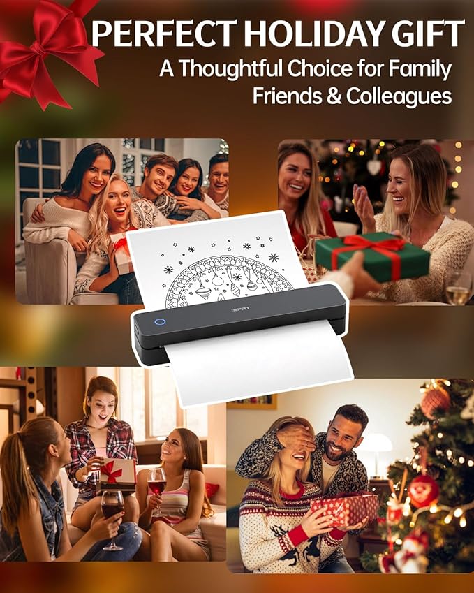 iDPRT Inkless Portable Printer for Travel, 300DPI Wireless Thermal Printer Support 8.5 x 11 Inch US Letter, A4, Small Bluetooth Printers Compatible with iOS, Android Laptop for Office Car Home, Black