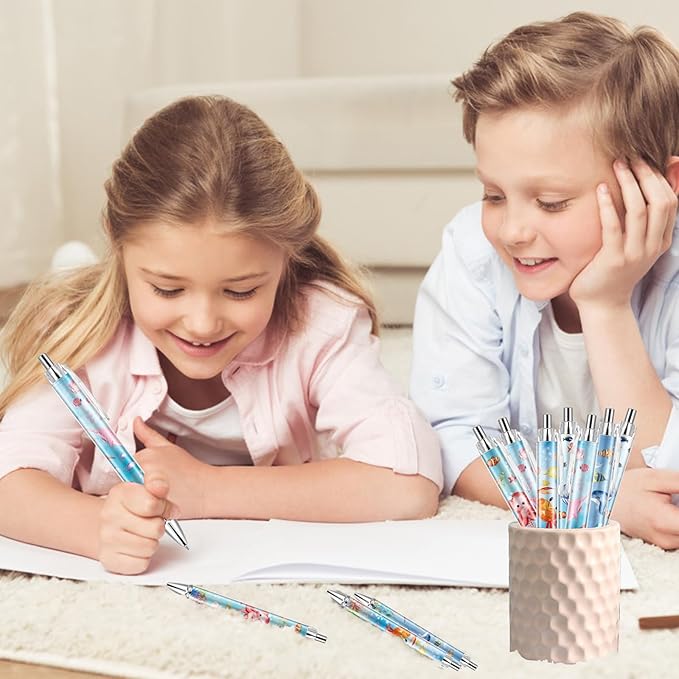 30 PCS Under Sea Ballpoint Pens Retractable Fish Shark Pens Under The Sea Party Favors with 1mm Black Ink Replaceable Ballpoint Pen Refill for Kids Birthday School Office Supplies(Under Sea,30)