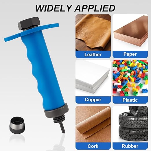 Hollow Punch Set, 14pcs Premium Leather Hole Punch Kit with Pin Point Punch Shaft, Gasket Cutting Puncher for Leather, Rubber & Plastic, 3/16" to 1-3/8"