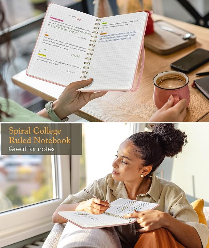 Graph Spiral Journal Notebook, A5 Hardcover Spiral Journals for Women Men, 100 GSM Graph Paper Notebooks, 150 Pages Spiral Bound Grid Notebook for Writing Note Taking Work 5.75" x 8.38", Blush Pink