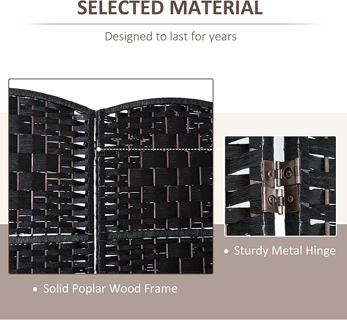 HOMCOM Room Divider, 3 Panel Folding Privacy Screen, 6FT Tall Portable Wicker Weave Partition Wall Divider for Bedroom, Home Office, Black