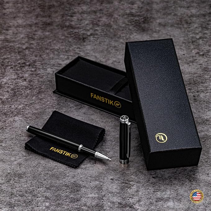 Black & Silver Luxury Rollerball pen (Made In USA) fancy gift set for women, Chrome Finish, Professional executive pen gift set for men (Lux Rollerball Black-Silver)
