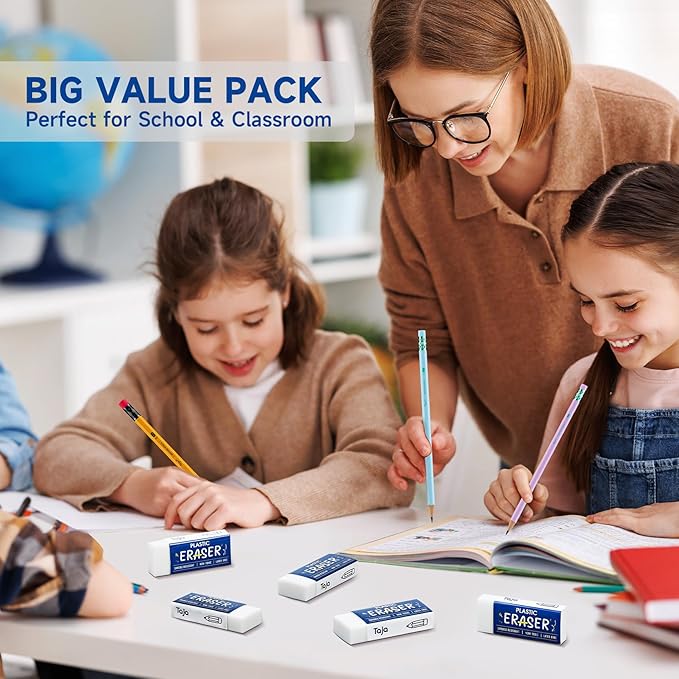 144 Pack White Erasers Bulk, Large Pencil Erasers for School, Classroom, Teacher, Homeschool, and Office Supplies