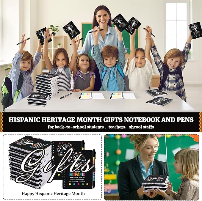 20 Sets Hispanic Heritage Month Gift Hispanic Notebooks with Ballpoint Pens and Sticky Notepad Index Tabs Latin American Spanish Journals Pens Gift for Classroom Teacher Rewards Supplies