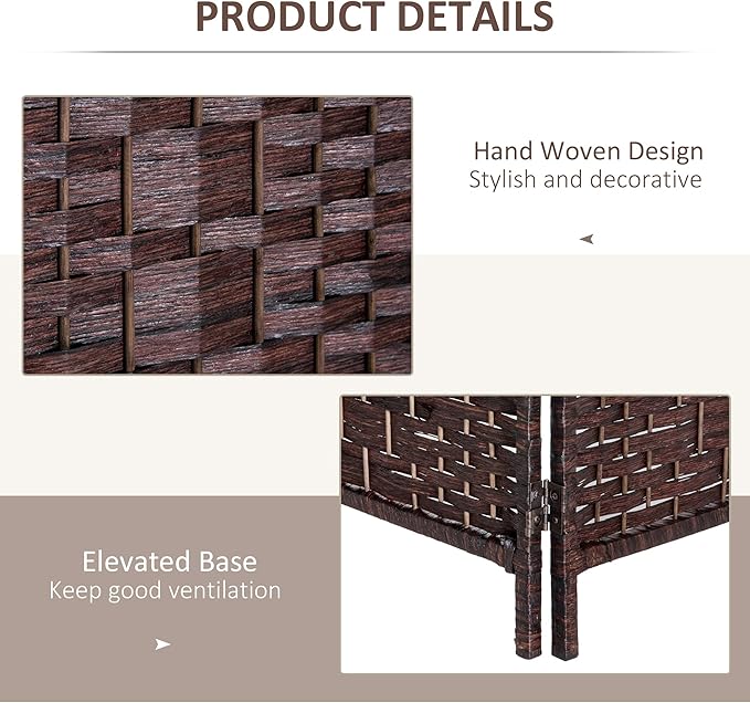HOMCOM Room Divider, 3 Panel Folding Privacy Screen, 6FT Tall Portable Wicker Weave Partition Wall Divider for Bedroom, Home Office, Brown