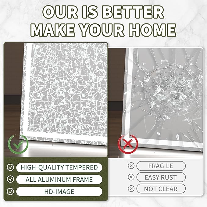 Hasipu Full Length Mirror with Lights, 71" x 32" LED Lighted Floor Standing, Full Body Dressing Hanging Mounted Mirror, Dimmable, Tempered Glass, Safe to Use, Square White