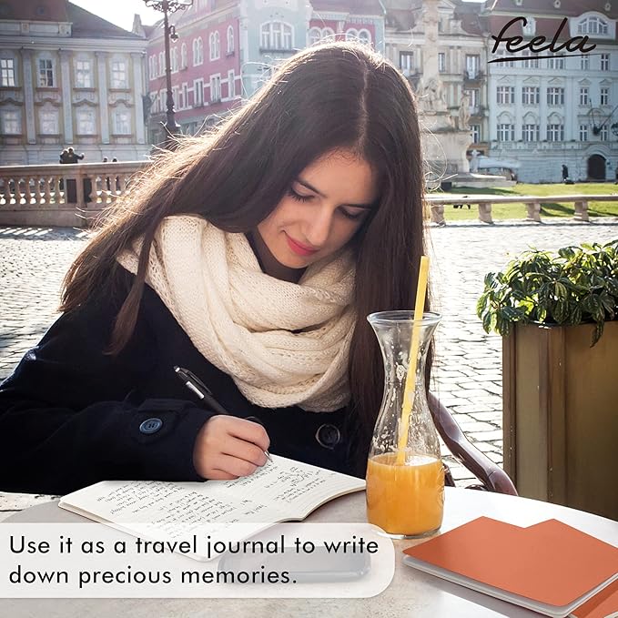 16 Pack Soft Cover Journal Bulk, Feela Lined Notebooks College Ruled for Work for Women Girl Writing, Blank Travel Journal Note Taking Notebook School Business Supplies, 8.2” x 5.5”, A5, Dark Orange