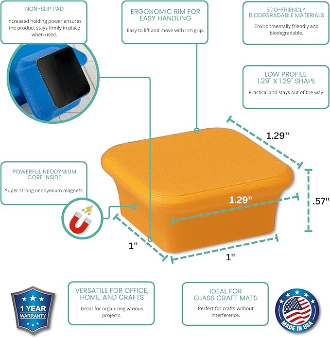 Glassboard Studio MiniBar Magnet - Strong Neodymium Rare Earth Magnets for Fridge, Whiteboard, Locker & Magnetic Glassboards - Crafting & Office Use - Strong Fridge Magnets (Tangerine Orange, 12)