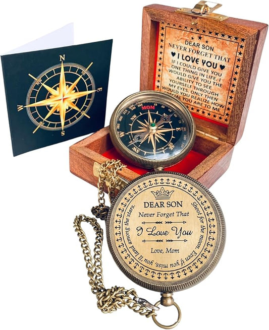Gift for Son from Mom Dad | Engraved Compass 2" - Father to Son Gifts, Mom to Son Gifts for Graduation 2025, Birthday Baptism Confirmation Communion