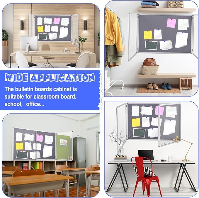 2 Pack Enclosed Bulletin Board 48"x36" Weather Resistant Lockable Enclosed Notice Cork Case Display Board Wall Mounted 2 Locking Door Aluminum Frame for Back to School Classroom, 12xA4(Gray)