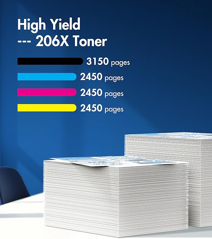 206X Toner Cartridges 4 PackReplacement for HP 206A 206X Toner Cartridges 4 Pack High Yeild Set Compatible with HP Color Laserjet MFP M283fdw M283cdw M255dw M283 M255 Printer Series(with Chip)