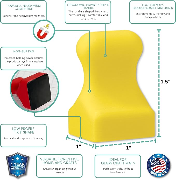 Glassboard Studio MiniPawn Magnet - Strong Neodymium Rare Earth Magnets for Fridge, Whiteboard, Locker & Magnetic Glassboards - Crafting & Office Use - Strong Fridge Magnets (Sunshine Yellow, 2)