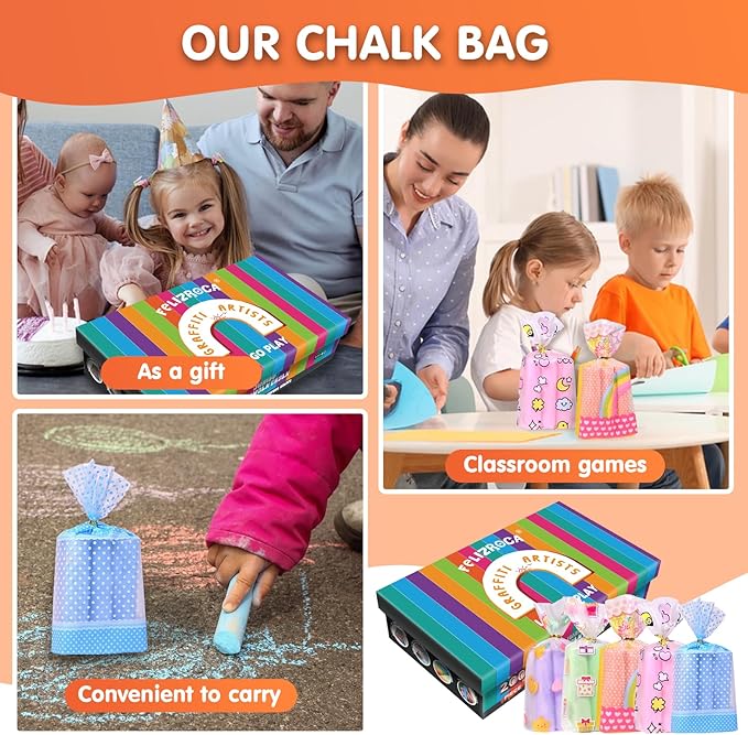 200 Pcs Sidewalk Chalk Set in 20 Assorted Colors, Non-Toxic Washable Bulk Chalk for Outdoor Ativity, School Chalkboard and Playground