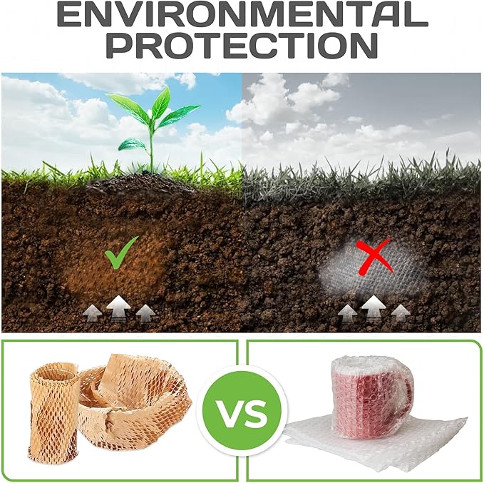 HexcelWrap Mini - Honeycomb Packing Paper, Eco-Friendly, Sustainable Paper Bubble Wrap for Shipping & Moving, Cushioned Packing Material in Easy Self-Dispenser Box - Natural, 12" x 300'