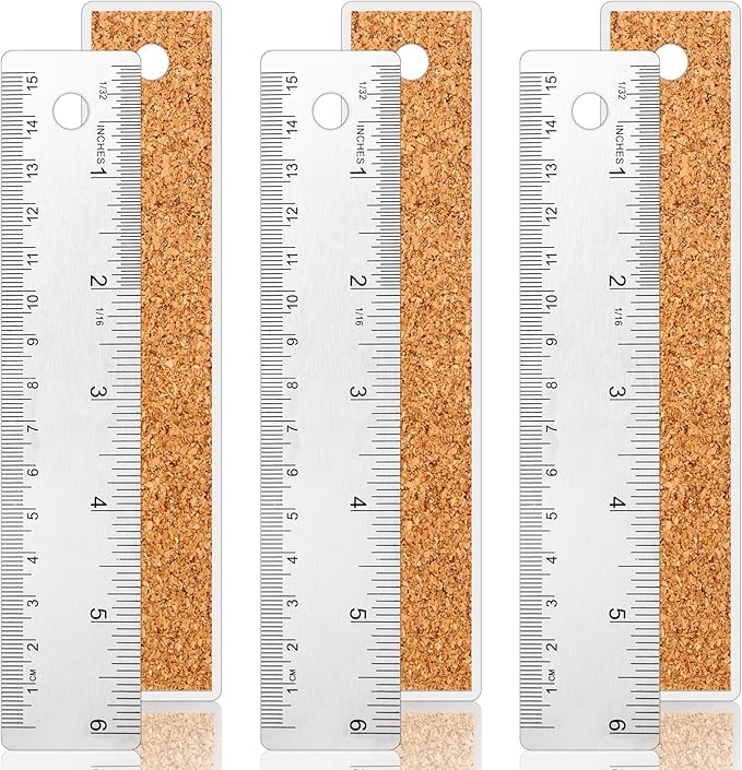 3 Pcs Stainless Steel Ruler 6 Inch Metal Ruler Straight Edge Rulers Non Slip Cork Backed Rulers with Inch and Metric Graduations for School Office Engineering Drawing(6 Inch)