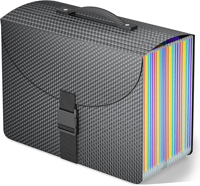 25 Pockets Expanding File Folder with Handle,Expandable File Organizer,Portable Accordion File Organizer A4 Letter Size,Adjustable Strap,Perfect Filing Folders for Documents,Colored Tabs