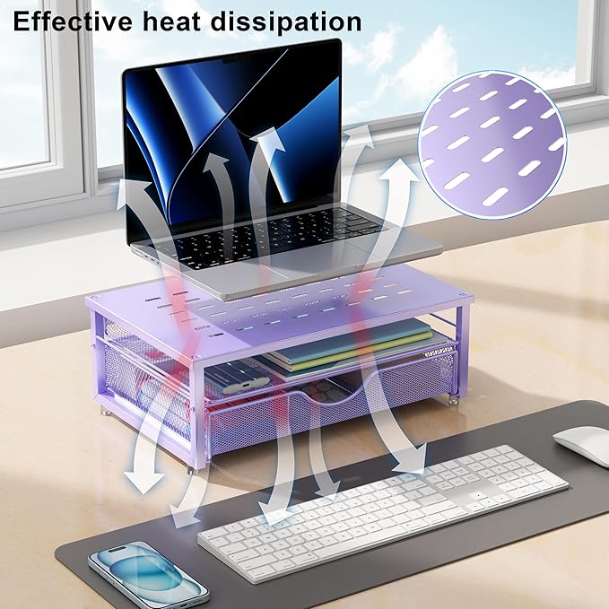 gianotter Computer Monitor Stand Riser, office organizer with Drawer, Office Organizers Storage for Classroom Office Supplies (Purple)