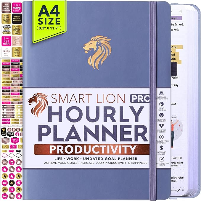 Hourly Planner - Undated Daily, Weekly & Monthly Planner with Budget Section | A 12 Month Journey to Increase Productivity & Happiness | Life Organizer & Gratitude Journal - Vertical Format