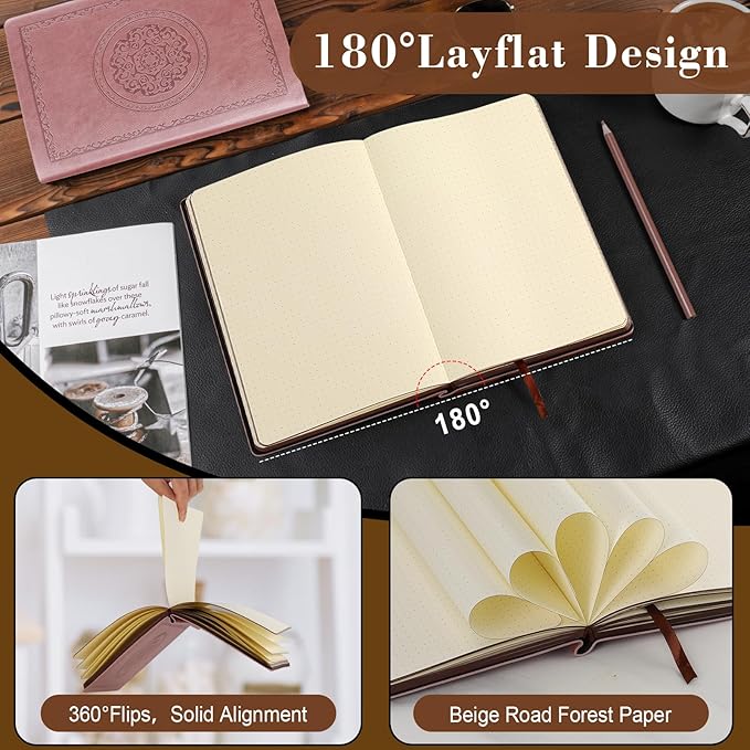 300 Pages Leather Dotted Journal Notebook,Softcover Leather Dotted Journal Notebook for Women Men,300 Pages Notebook for Travel,Business,Work,Office,School Note Taking,5.7'' X 8.3'',black