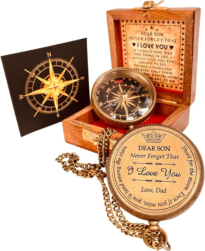 Gift for Son from Mom Dad | Engraved Compass 2" - Father to Son Gifts, Mom to Son Gifts for Graduation 2025, Birthday Baptism Confirmation Communion