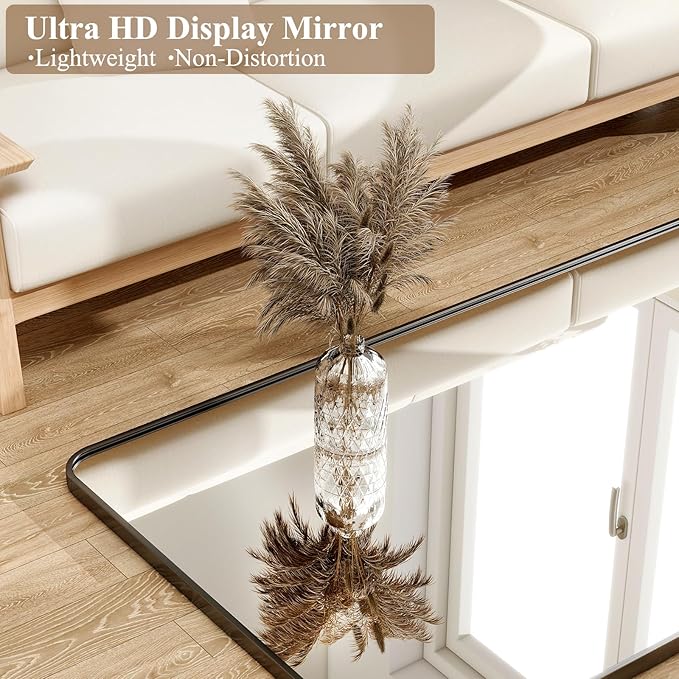 HARRITPURE 71x32 inch Rounded Full Length Mirror Aluminum Frame Black Mirror Full Length Floor Mirror with Stand for Living Room Bedroom Cloakroom