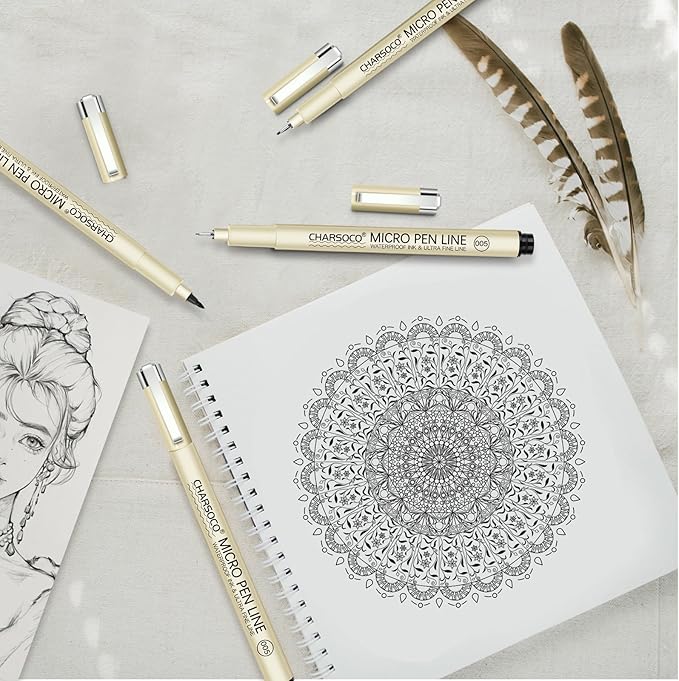 30 Micro Pen, 6 Pack Black Fine Point Pen with Waterproof Archival Ink, 3mm Fineliner Ink Pens for Artist Illustration, Sketching, Anime, Manga, Technical Drawing and Scrapbooking