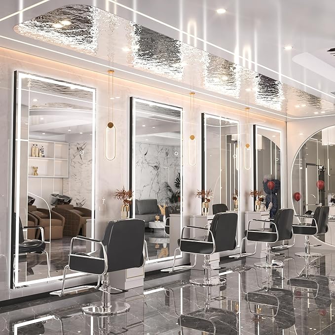 Hasipu Full Length Mirror with Lights, 71" x 32" LED Lighted Floor Standing, Full Body Dressing Hanging Mounted Mirror, Dimmable, Tempered Glass, Safe to Use, Square Black