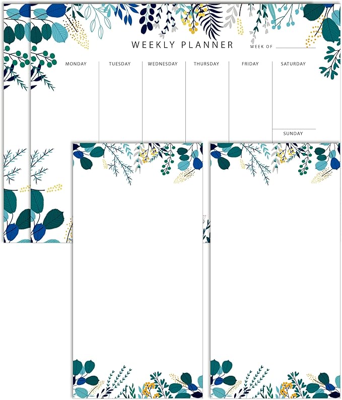 2 Pack Weekly Planner Notepad Tear Off Set of 2 Weekly Calendar Pad 52 Undated To Do List Notepad Desk Planning Pads Productivity Tracker for Work School Home Goals Notes Schedule Ideas, Blue