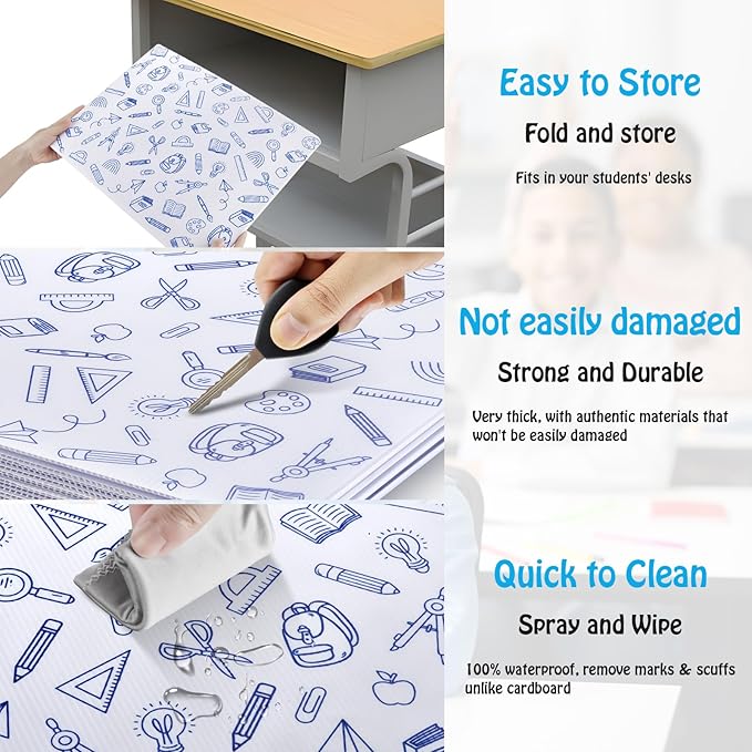 24 Pack Printing Privacy Floders for Student Desks - Durable Plastic Erasable - Testing Dividers for Classroom - Easy Clean Privacy Shields for Student - Includes Extra Labels White