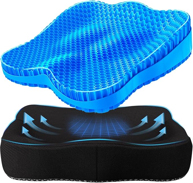 Gel Seat Cushion, Thicken Big Office Chair Cushion Chair Seat Pads for Long Sitting, Sciatica & Hip Pain Relief, Egg Seat Cushion for Wheelchair Car Office Home Travel Outdoor