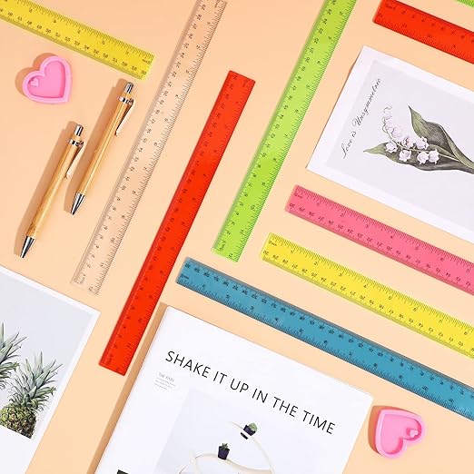 Fumete 300 Pack 12 Inch Plastic Rulers Bulk for Classroom Back to School Supplies Flexible Transparent Assorted Color Ruler with Centimeters and Inches for Office Teacher Student